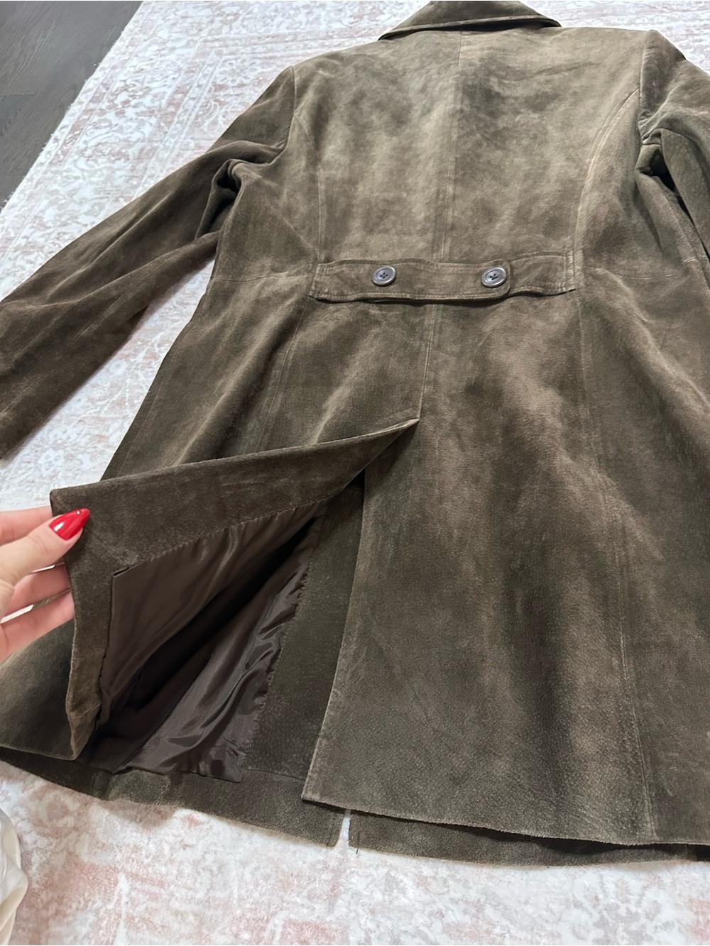 Vintage 🤎 100% Genuine Suede Trench Coat - Picture 10 of 11